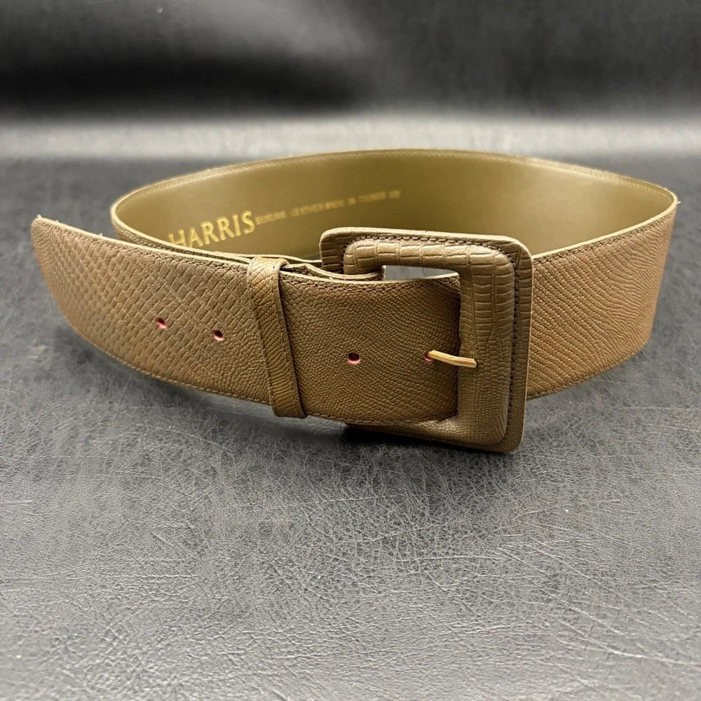 Paul Harris Vintage Lizard Embossed Leather Wide Belt Olive Taupe Small